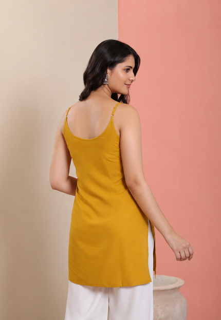Qazmi Women Embroidered Viscose Rayon Sleeveless Embroidered Kurti