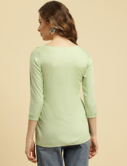 Green Self SilK Short Kurti For Women