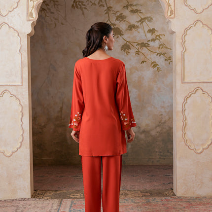 Qazmi Women's Aari Work V-Neck Black CoOrd Set