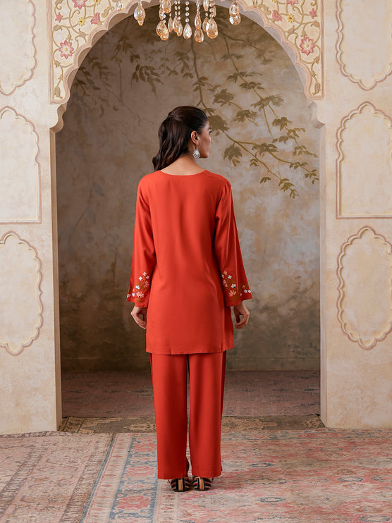 Qazmi Women's Aari Work V-Neck Black CoOrd Set