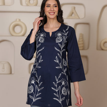 Qazmi Women's Aari Embroidered Pure Cotton Short Kurta