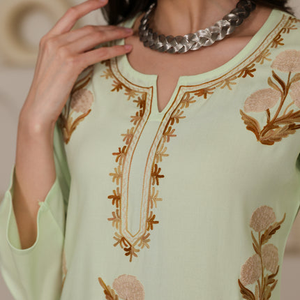 Qazmi Women Kashmiri Aari Embroidered Viscose Rayon Short Kurta