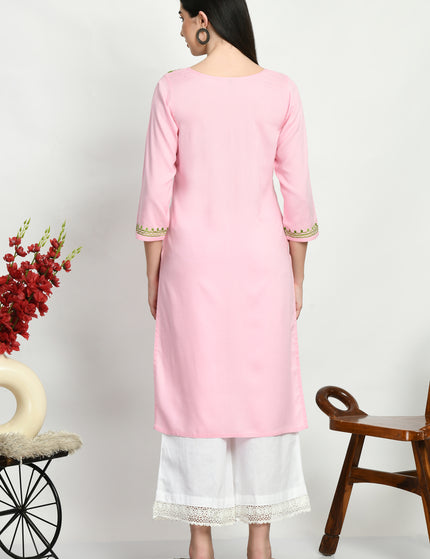 Light Pink Multi Aari Long Kurti For Women