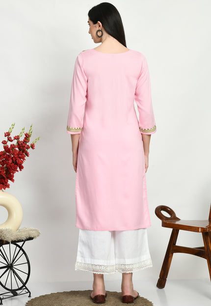 Light Pink Multi Aari Long Kurti For Women