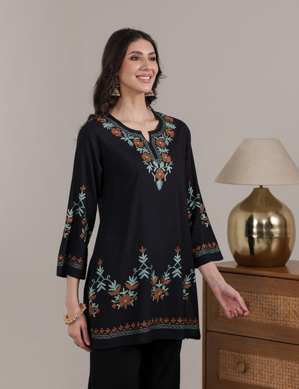 Qazmi Women Aari Embroidered Viscose Rayon Ethnic Short Kurta