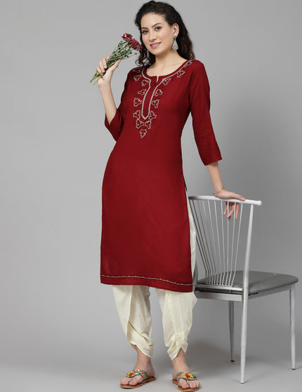 Tila Work Maroon Long Kurti For Women