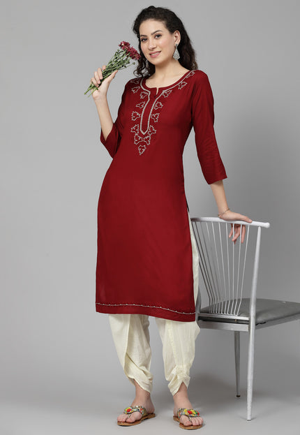Tila Work Maroon Long Kurti For Women