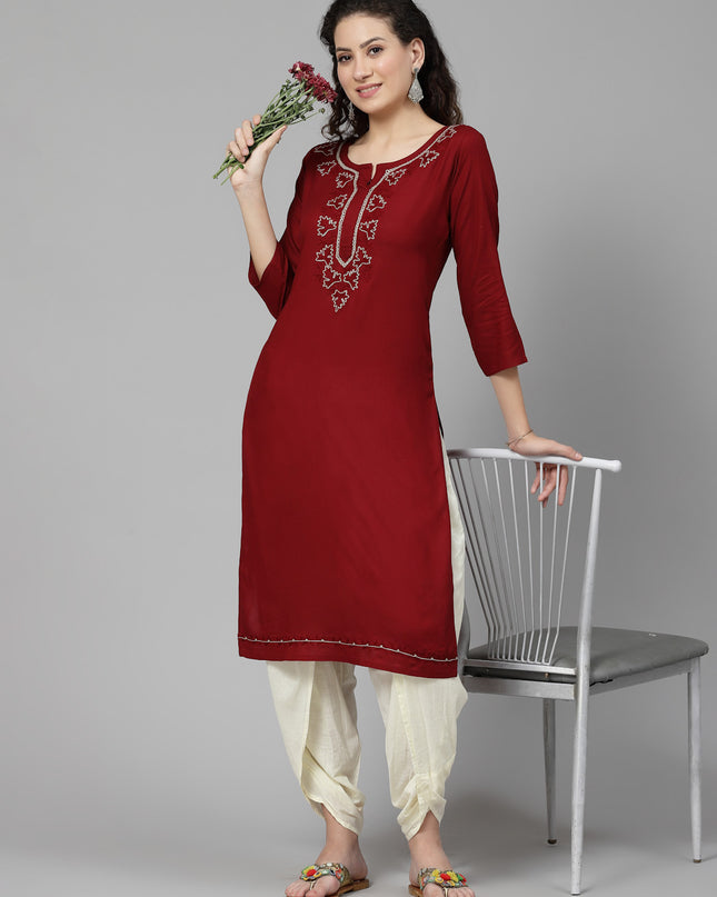 Tila Work Maroon Long Kurti For Women