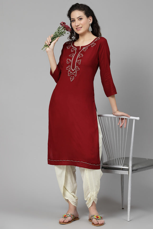 Tila Work Maroon Long Kurti For Women