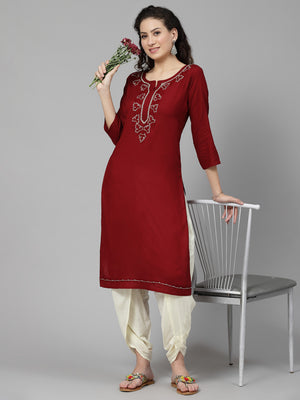 Tila Work Maroon Long Kurti For Women