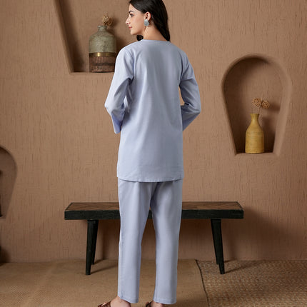 Qazmi Women's Cotton Linen Kashmiri Aari Work CoOrd Set