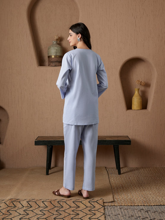 Qazmi Women's Cotton Linen Kashmiri Aari Work CoOrd Set