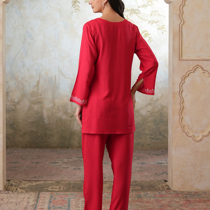 Qazmi Women's Kashmiri Aari Work Navy Blue CoOrd Set