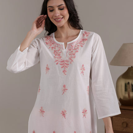 Qazmi Women's Aari Embroidered Pure Cotton Short Kurta
