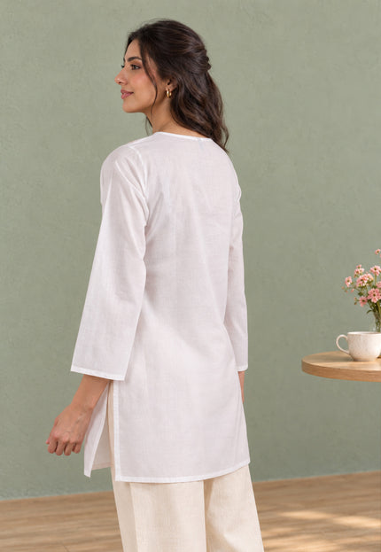 Qazmi Women's Aari Embroidered Pure Cotton Short Kurta