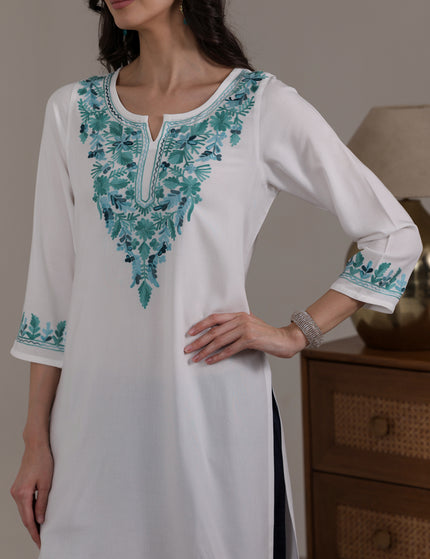 Qazmi Women's Noor Kashmiri Aari Work Straight Kurta