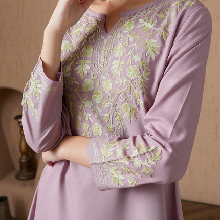 Qazmi Women's Kashmiri A-Line Full Sleeves Viscose Rayon Black Flared Short Kurti