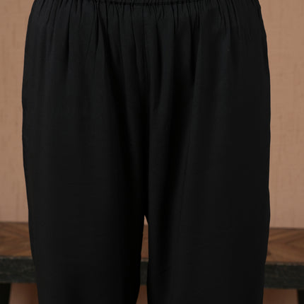 Qazmi Women's Aari Work V-Neck Black CoOrd Set