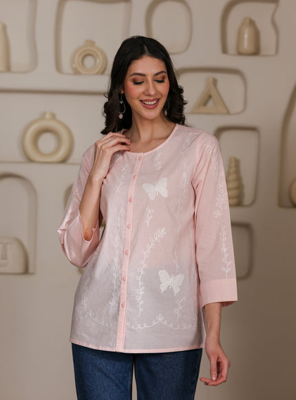 Qazmi Women Aari Embroidered Pure Cotton Buttoned Top