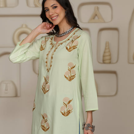 Qazmi Women Kashmiri Aari Embroidered Viscose Rayon Short Kurta