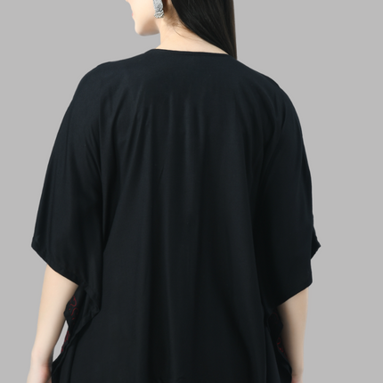 Qazmi  V-Neck Flared Sleeves Aari Work Kaftan Kurti