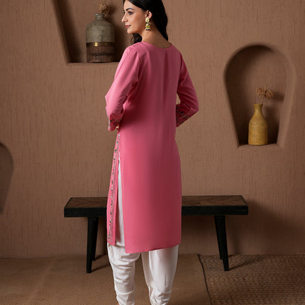 Qazmi Women's Mahsa Kashmiri Aari Work Straight Kurta