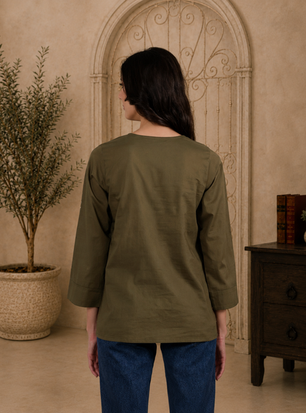 Qazmi Women Aari Embroidered Pure Cotton Buttoned Top