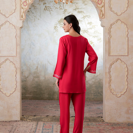 Qazmi Women's Kashmiri Aari Work Navy Blue CoOrd Set