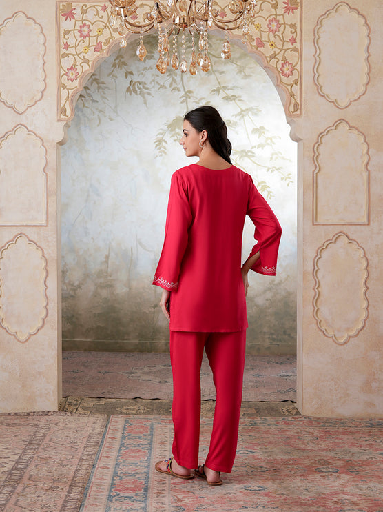 Qazmi Women's Kashmiri Aari Work Navy Blue CoOrd Set