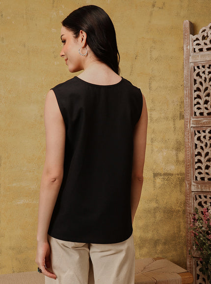 Qazmi Women's Aari Work Sleeveless Peplum Cotton Kurti