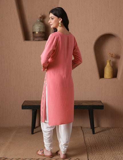 Qazmi Women's Mahsa Kashmiri Aari Work Straight Kurta