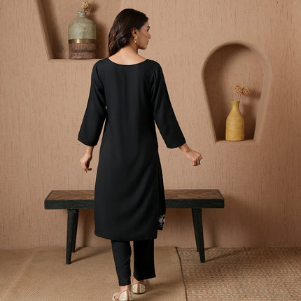 Qazmi Women's Mysa Kashmiri Aari Work Dark Wine Kurta Set