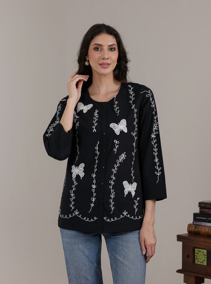 Qazmi Women Aari Embroidered Pure Cotton Buttoned Top