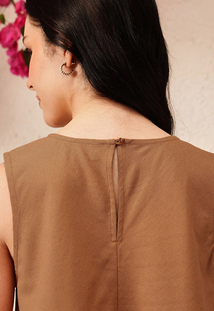 Qazmi Women's Aari Work Sleeveless Peplum Cotton Kurti