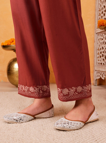 Qazmi Shahira Kashmiri Aari Work Orange Kaftan CoOrd Set
