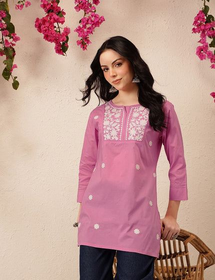 Qazmi Women's Pure Cotton Kashmiri Aari Work White Kurti