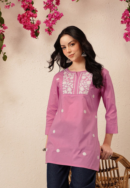 Qazmi Women's Pure Cotton Kashmiri Aari Work White Kurti