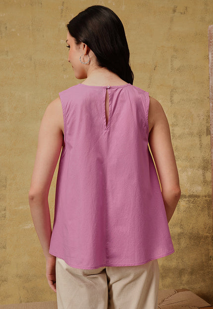 Qazmi Women's Aari Work Pink Sleeveless Peplum Cotton Kurti