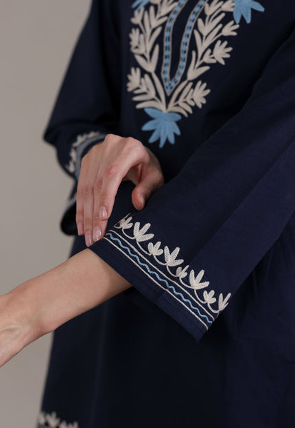 Qazmi Women Aari Embroidered Pure Cotton Short Kurta with Full Sleeves