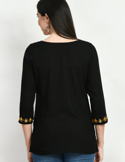 Black Kerry Aari Short Kurti For Women