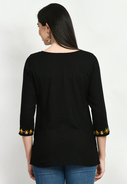 Black Kerry Aari Short Kurti For Women