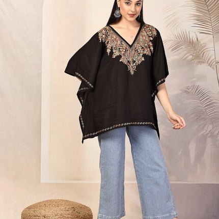 QAZMI Ethnic Motifs Embroidered V-Neck Flared Sleeves Kaftan Kurti