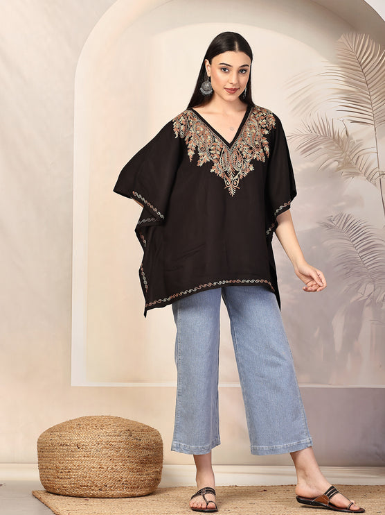 QAZMI Ethnic Motifs Embroidered V-Neck Flared Sleeves Kaftan Kurti