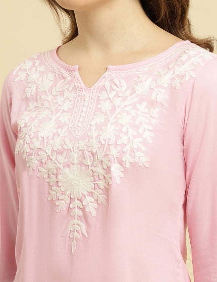 Light Pink Aari Short Kurti For Women