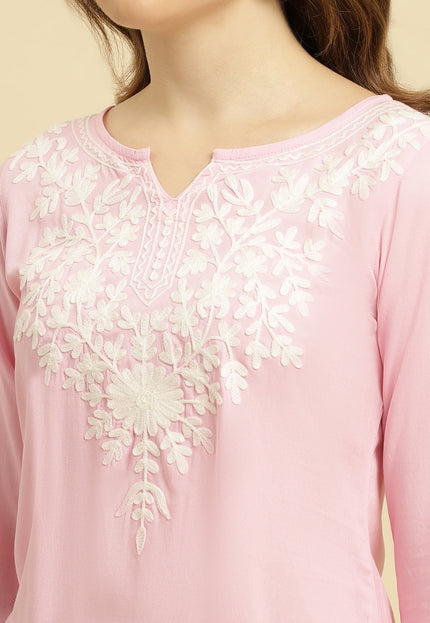 Light Pink Aari Short Kurti For Women