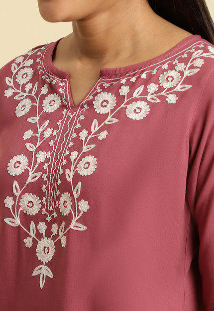 Light Wine Silk Short Kurti For Women