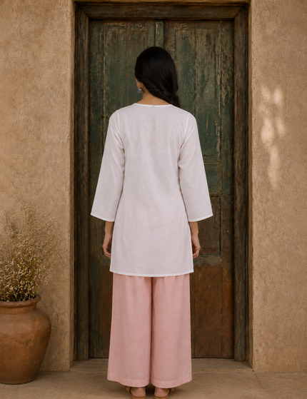 Qazmi Women's Aari Embroidered Pure Cotton Short Kurta