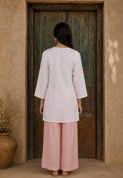 Qazmi Women's Aari Embroidered Pure Cotton Short Kurta