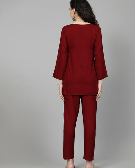 Maroon Aari Co-Ord Set for Women