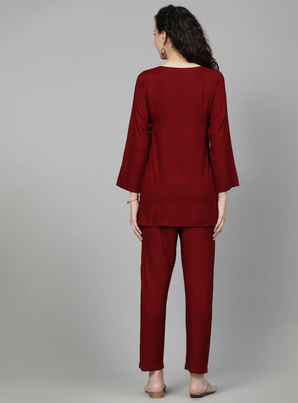 Maroon Aari Co-Ord Set for Women